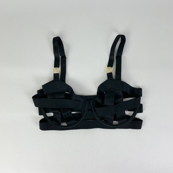 NWOT Victoria's Secret Bra 32DD Unlined Balconet Strappy Banded Black B1730 - Picture 1 of 8